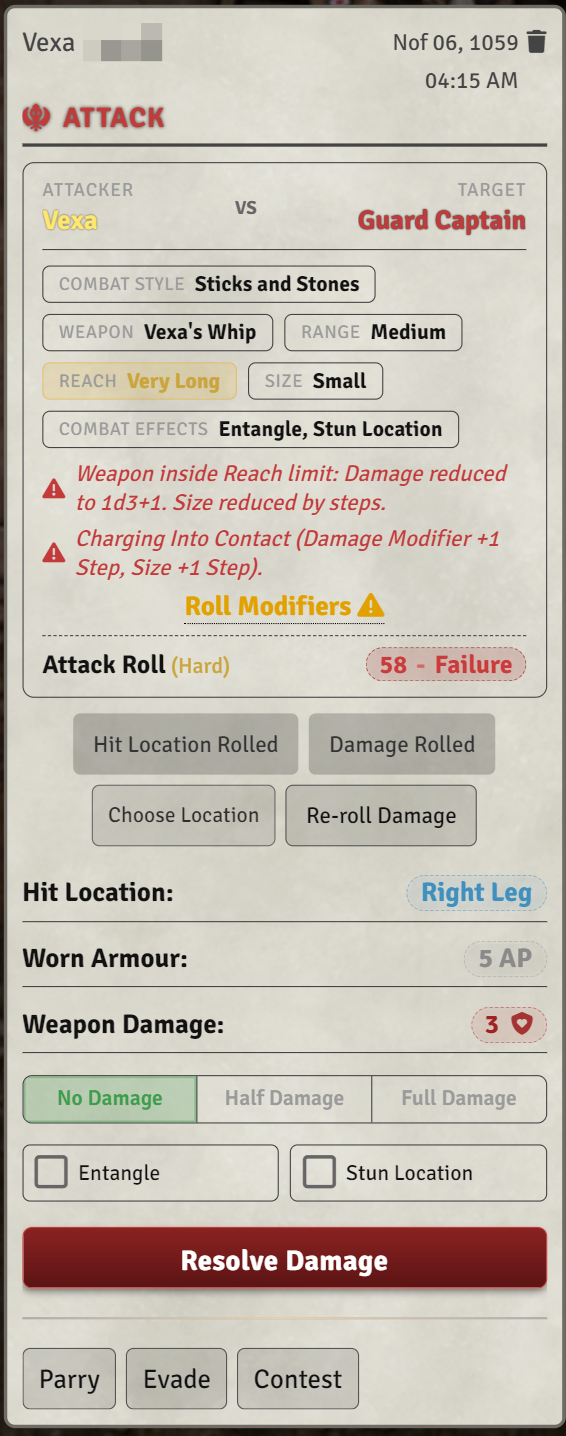 Attack Chat Card