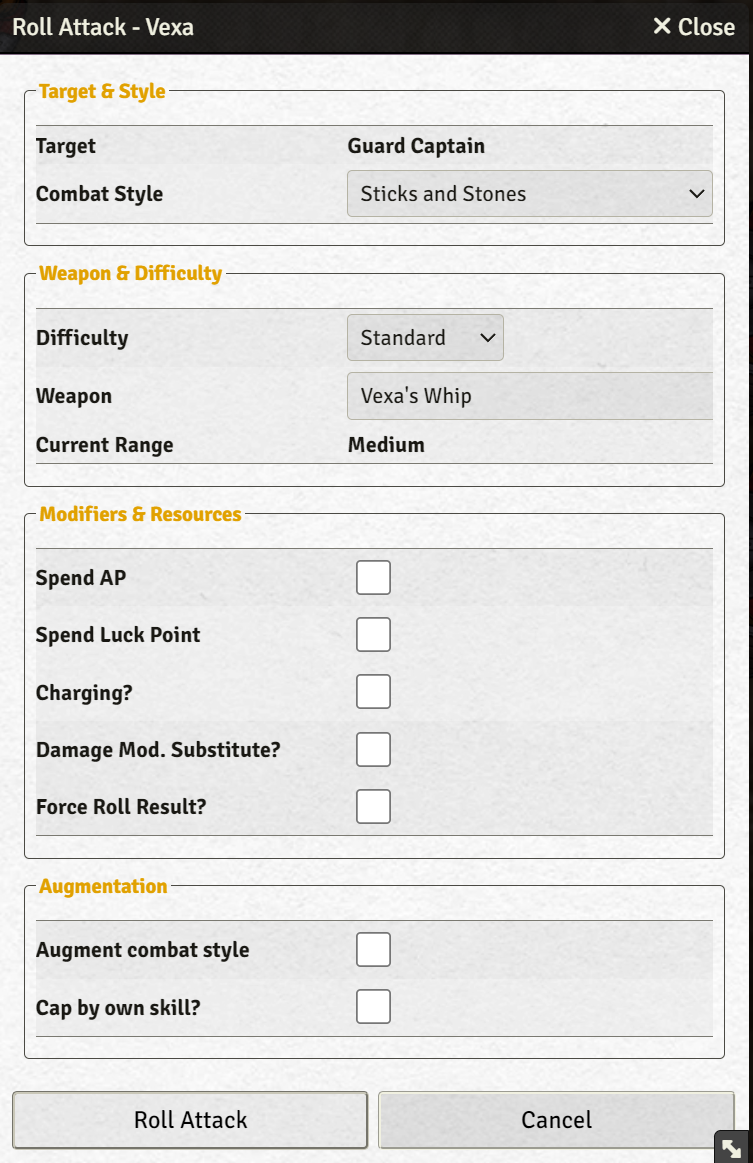 Attack Dialog