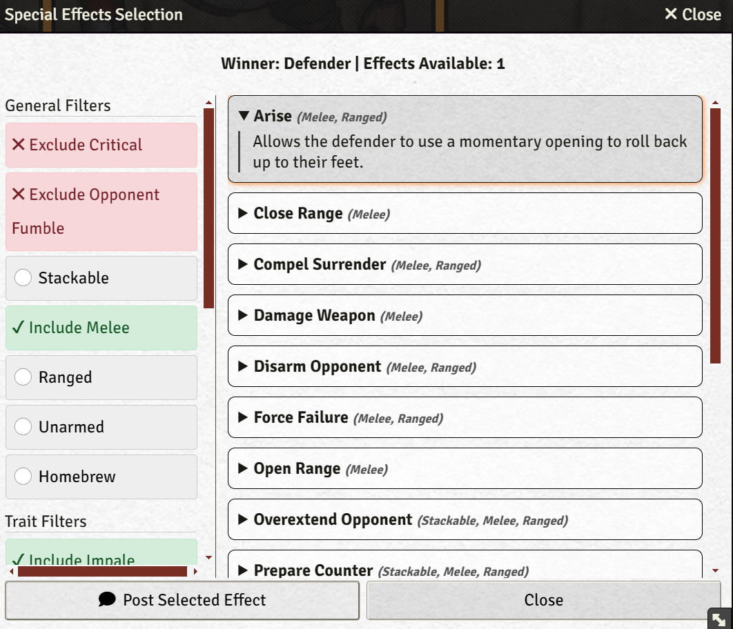 Special Effects Selector