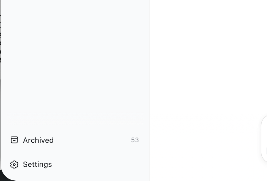 The Archived entry at the sidebar foot, showing a count of 53