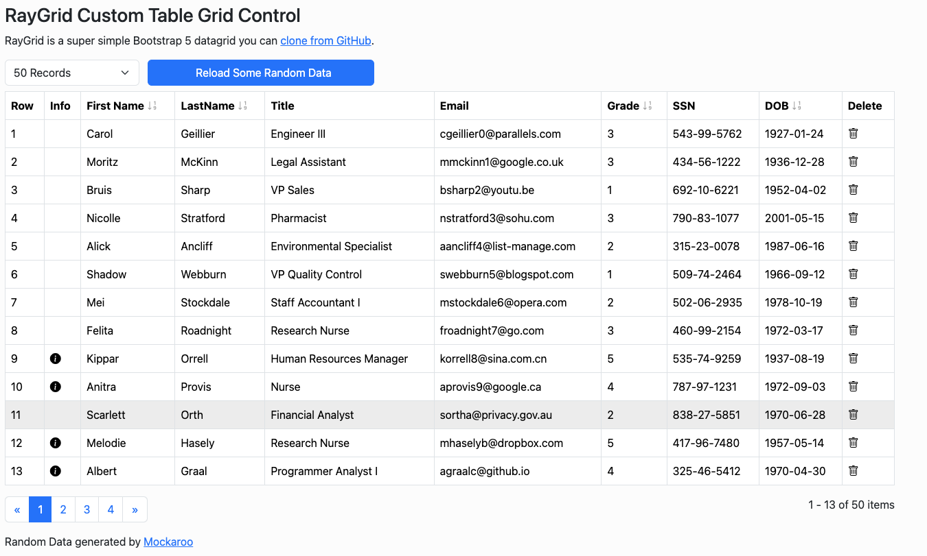 Raytools data grid