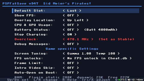 Settings screen