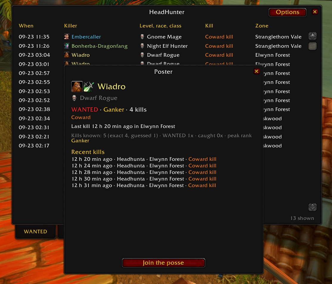 The HeadHunter window with an outlaw's poster