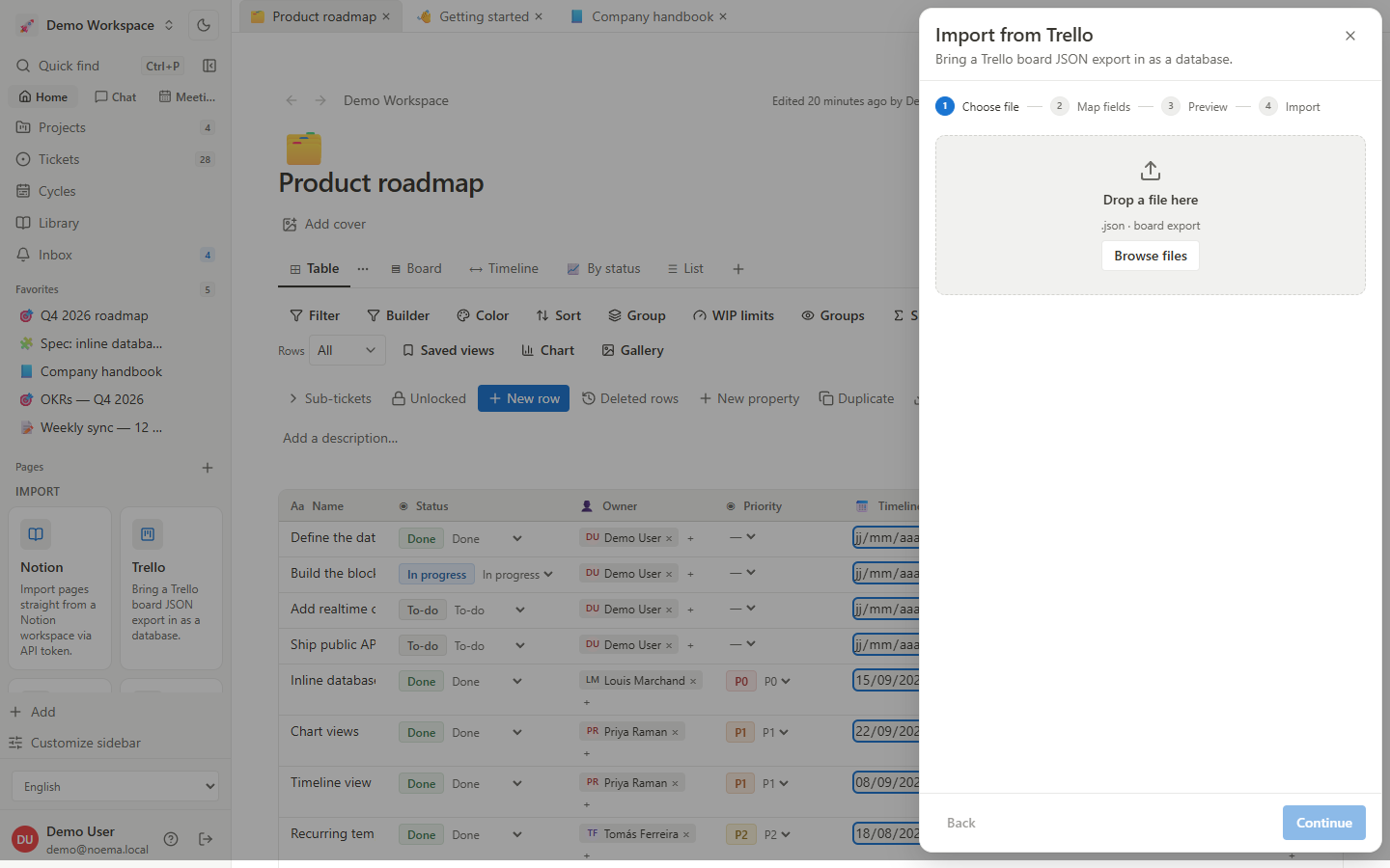 Database — board view grouped by status