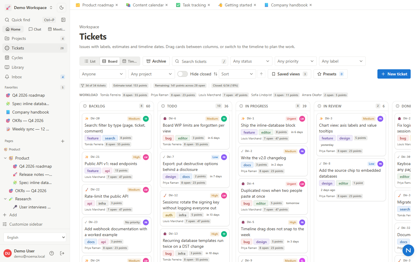Tickets — list view with filters and saved views