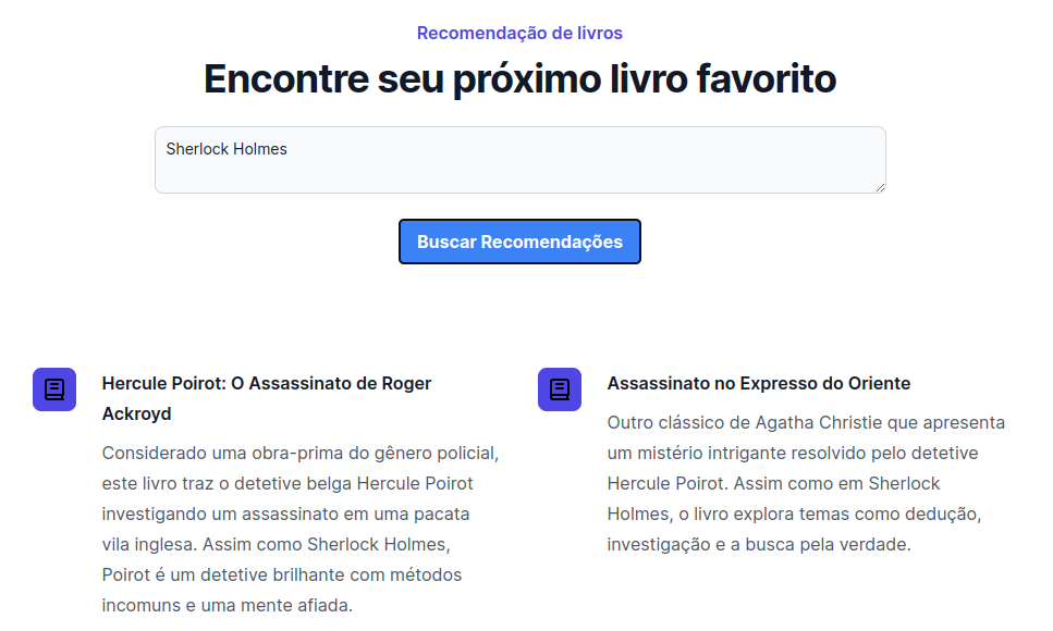 Tela do site de recomendações