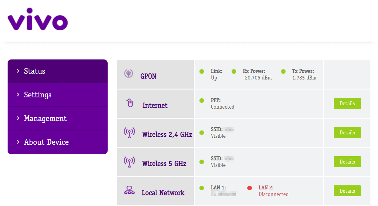 Vivo Box Router Interface