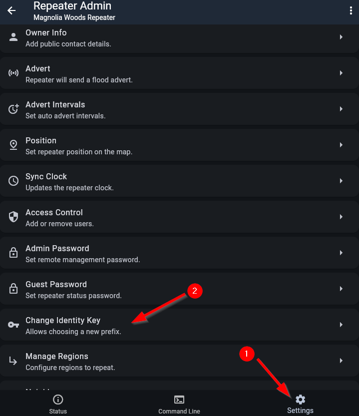 Screenshot of setting public key change identity key