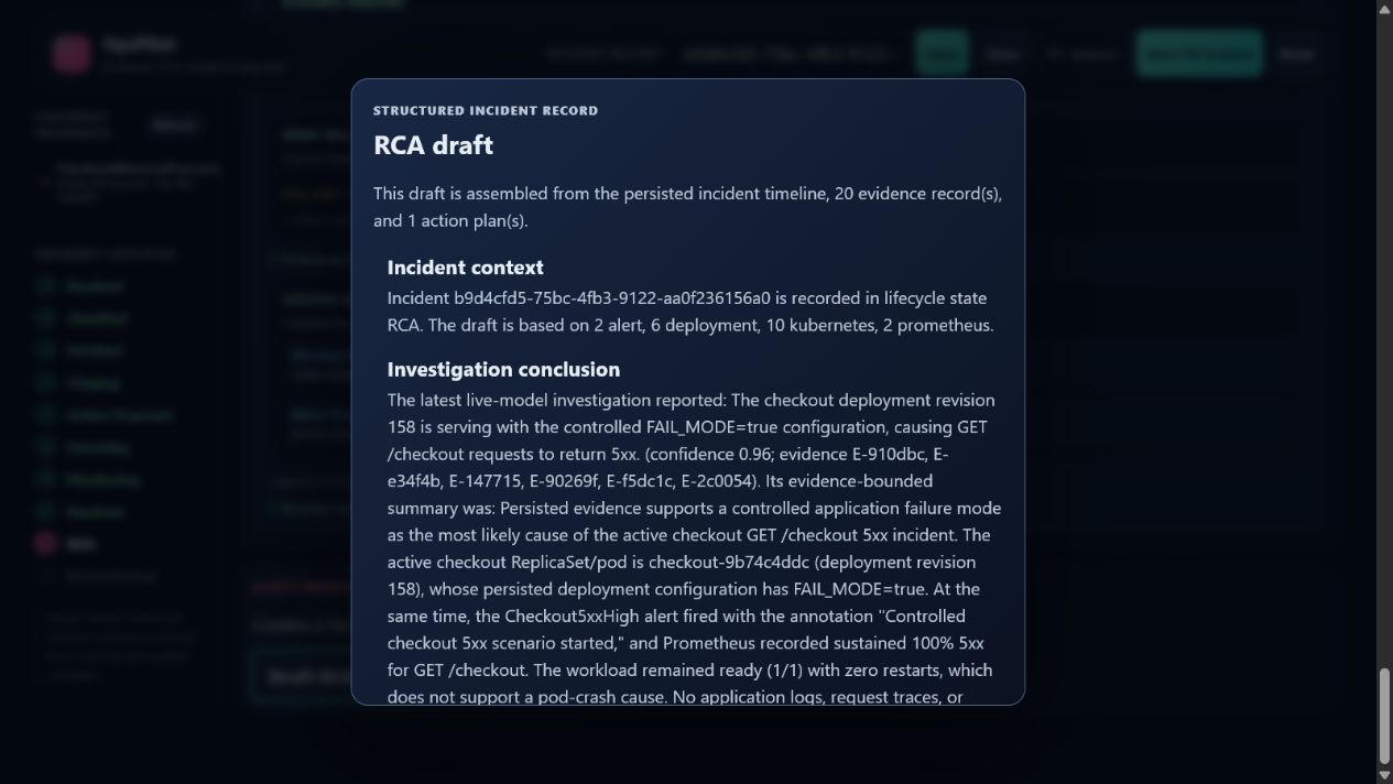 Audit-derived RCA draft with the recorded bounded live-model conclusion