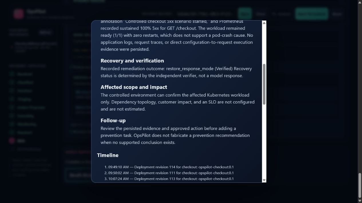 Recovery, scope, and follow-up sections of the RCA