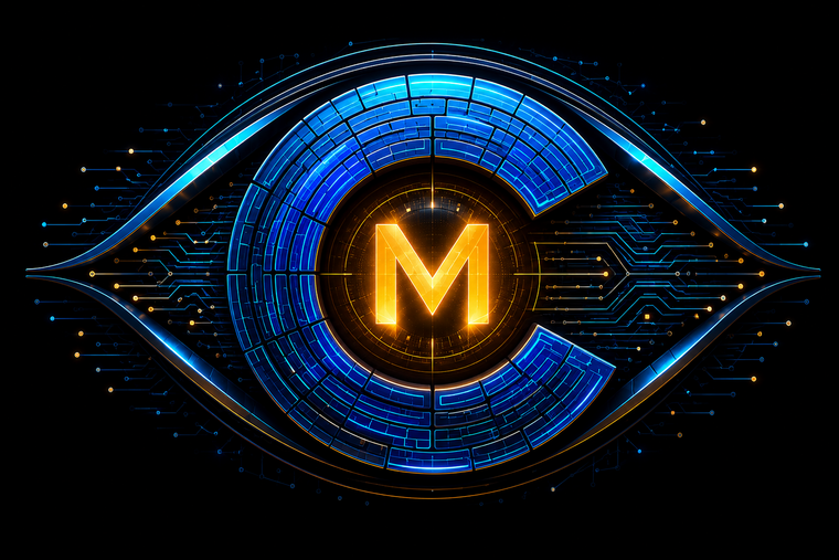 Mnemo Cortex — Cognitive Coprocessor with Active Memory. Circuit-eye logo with a golden M iris. Local-first, cross-agent, open source.