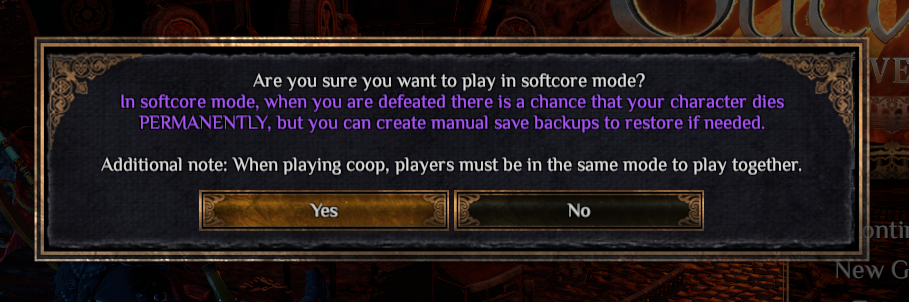Softcore mode disclaimer warning