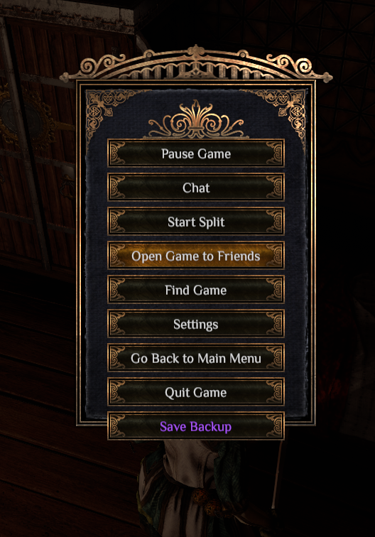 Save Backup button in the pause menu