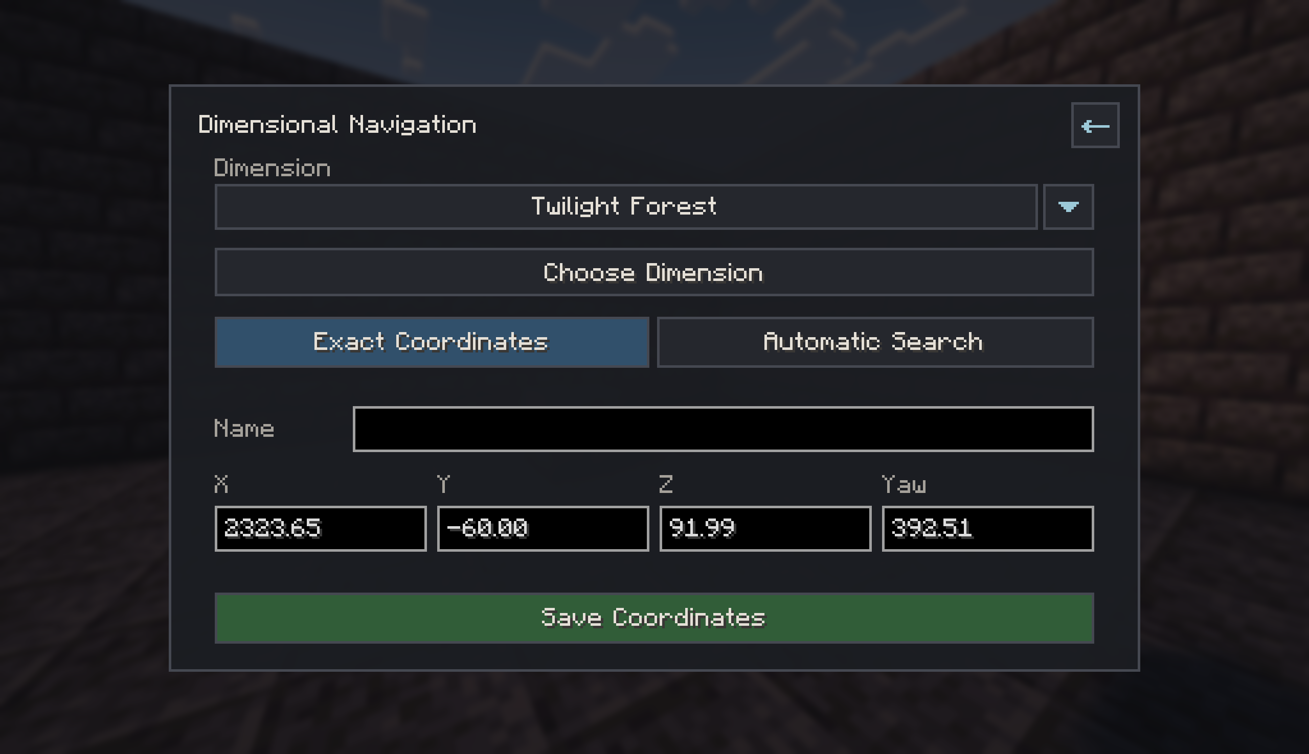 Dimensional Navigation with exact-coordinate and automatic-search controls