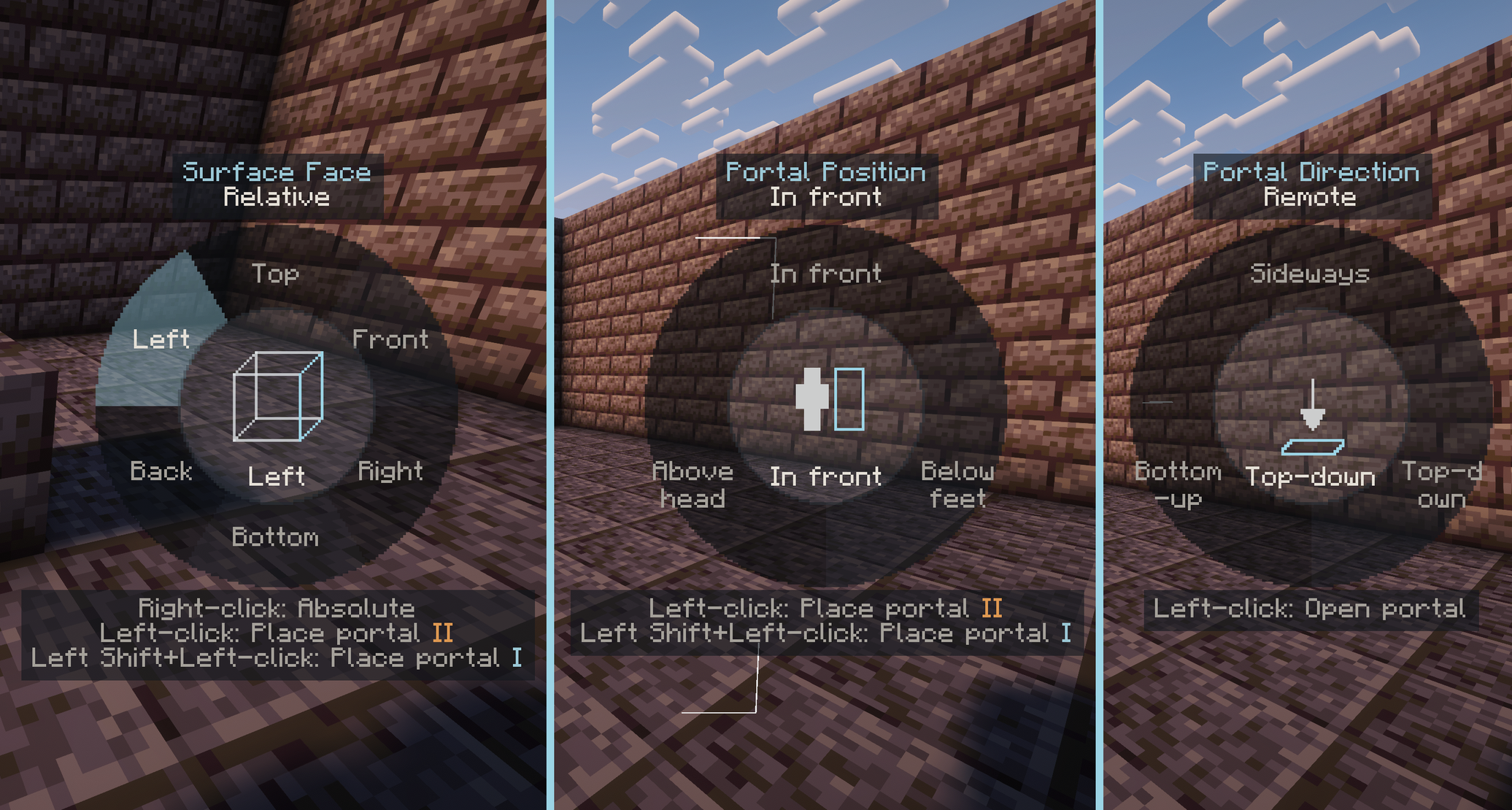 Precision Placement radial showing surface face, portal position, and portal direction controls