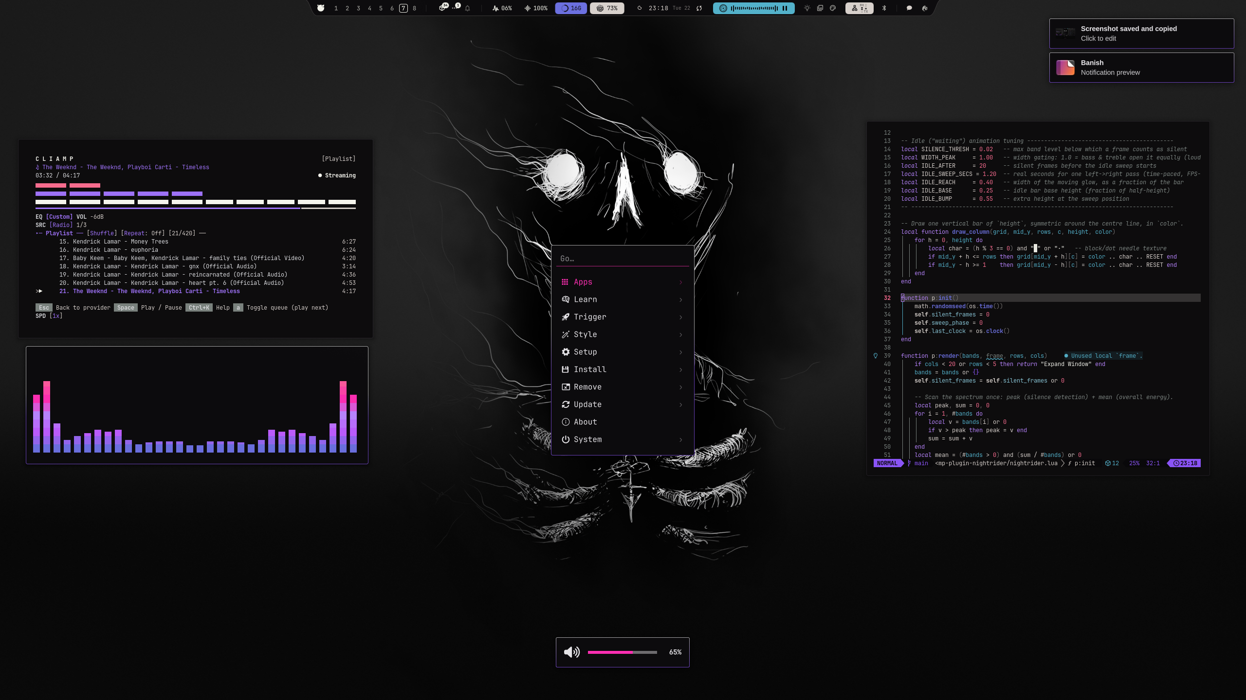 Banish desktop with menu, OSD and notifications