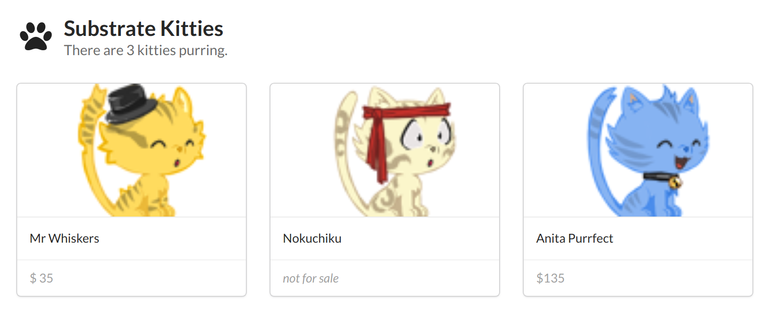 A screenshot of Substrate kitties