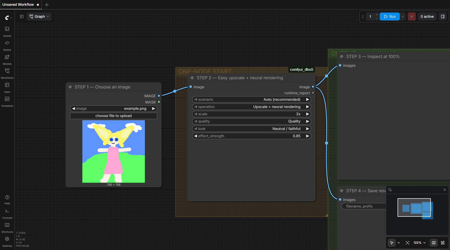 Detailed ComfyUI view of the Easy Upscale and Render node and its controls