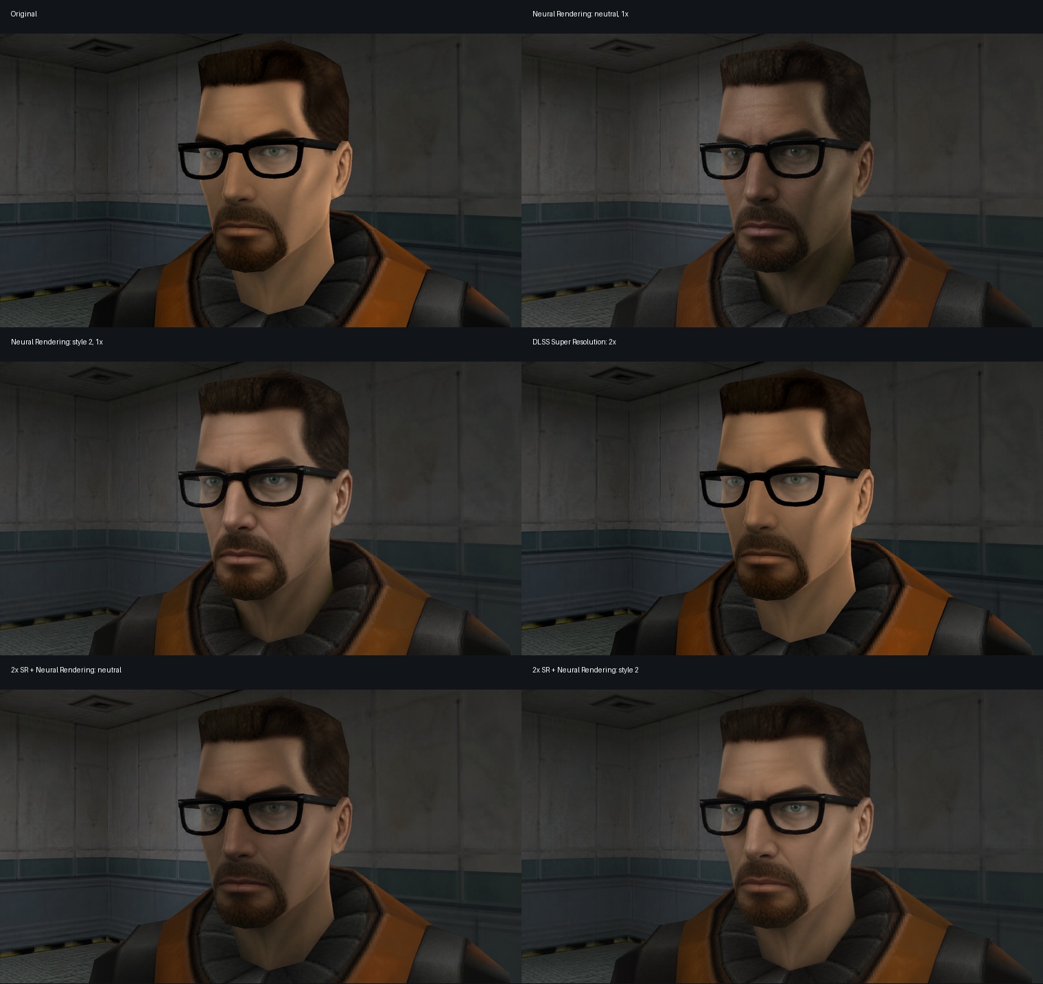 Gordon Freeman original and five tested runtime variants