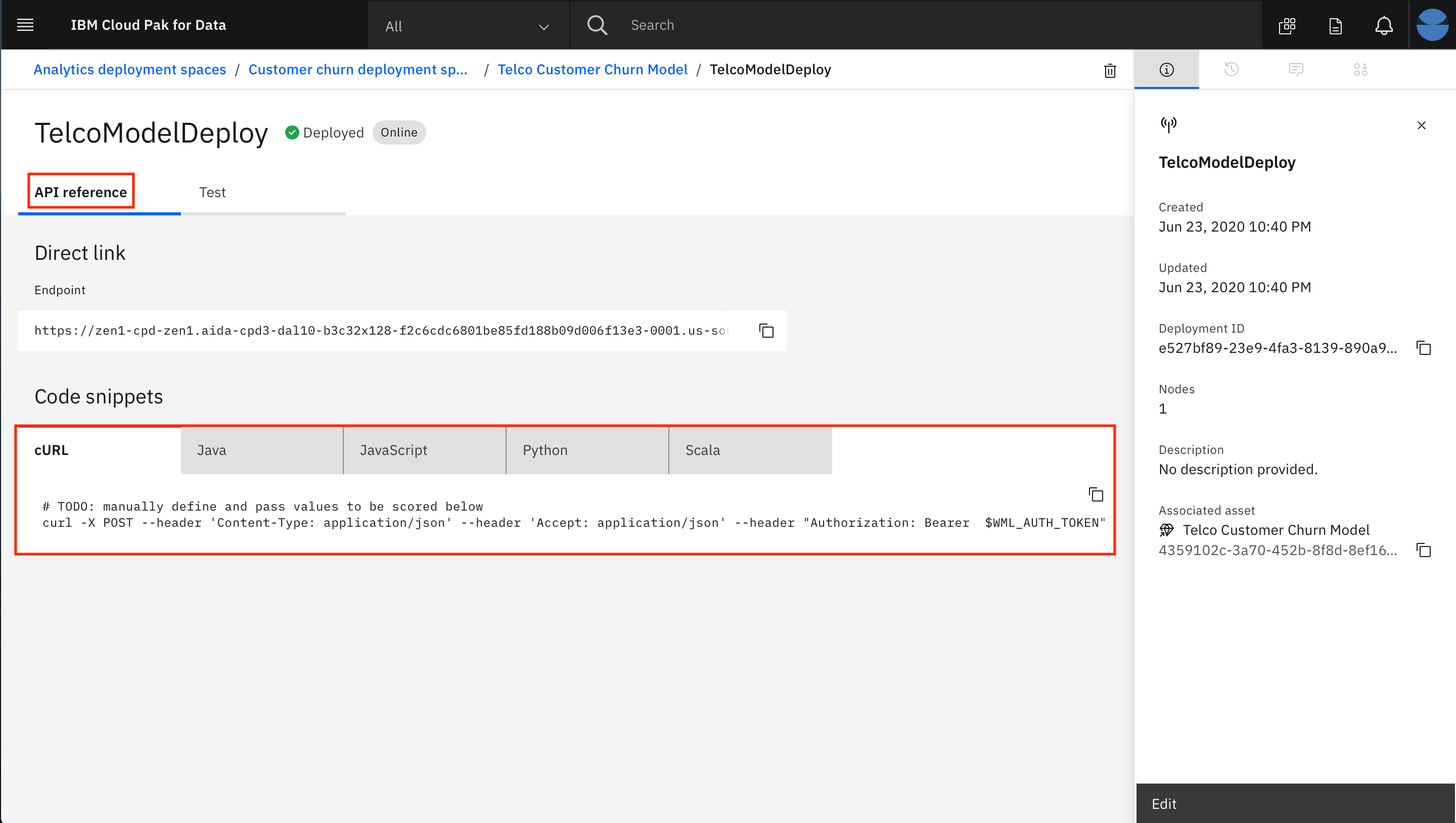 Deployment API reference