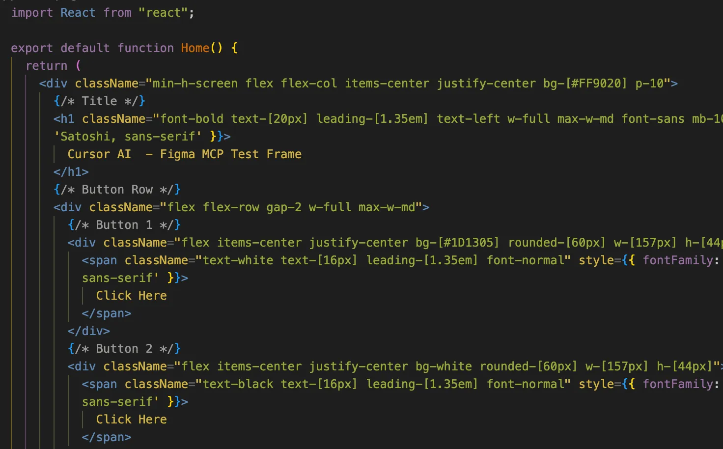 생성된 웹 애플리케이션 실행 결과 - Figma 디자인이 코드로 변환된 최종 결과물