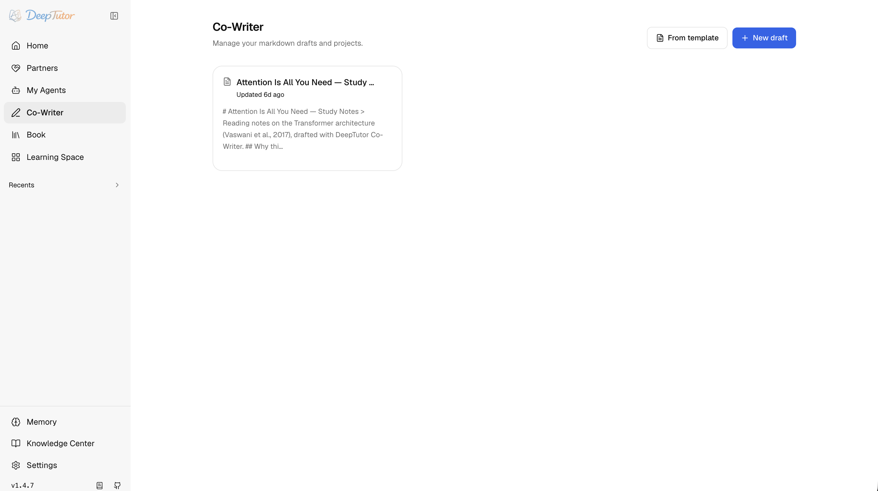 DeepTutor Co-Writer workspace