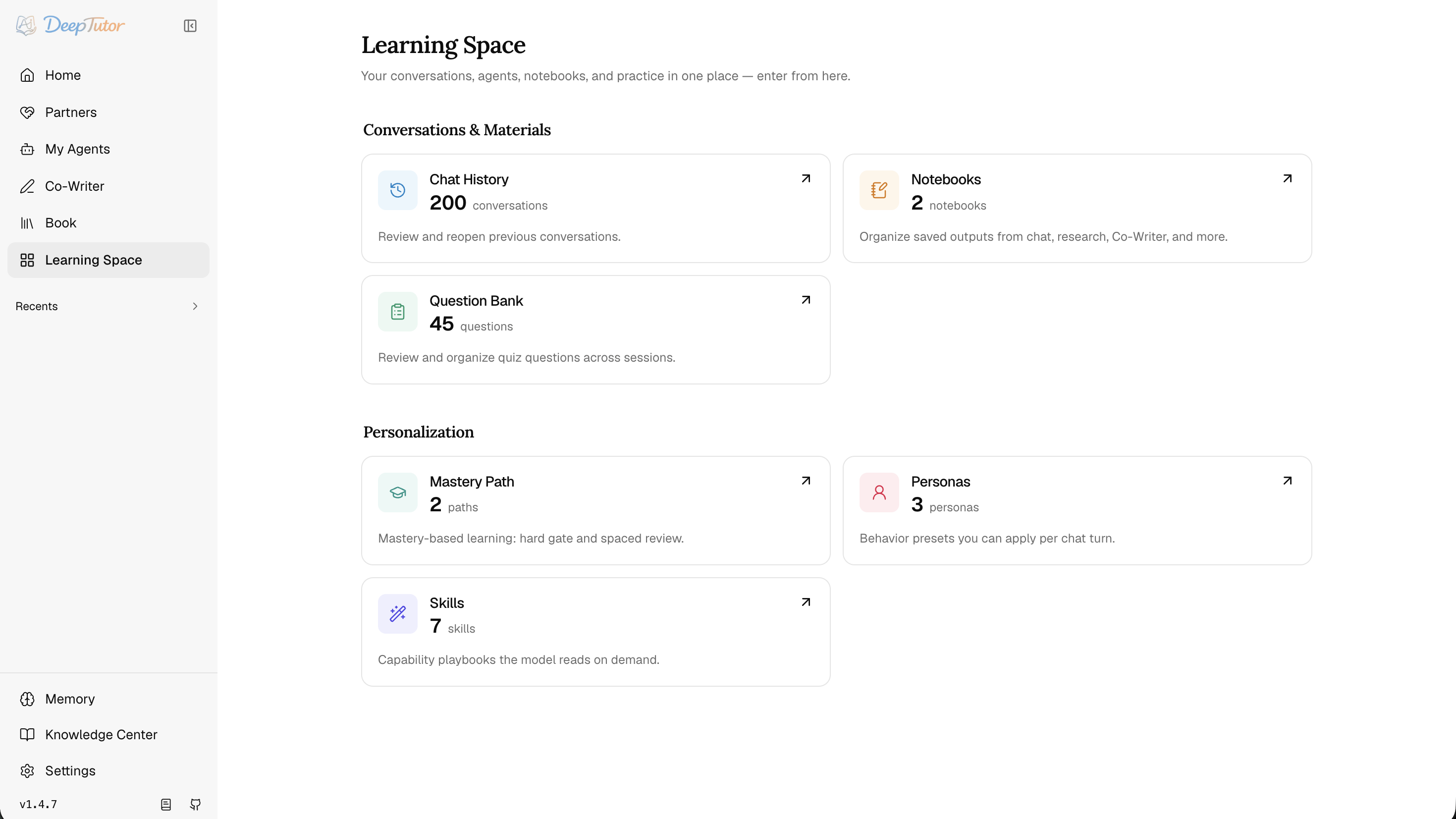 DeepTutor Learning Space hub
