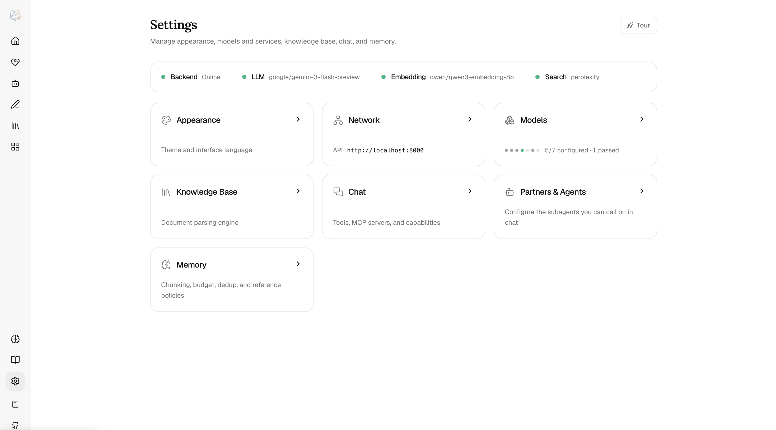 DeepTutor settings hub