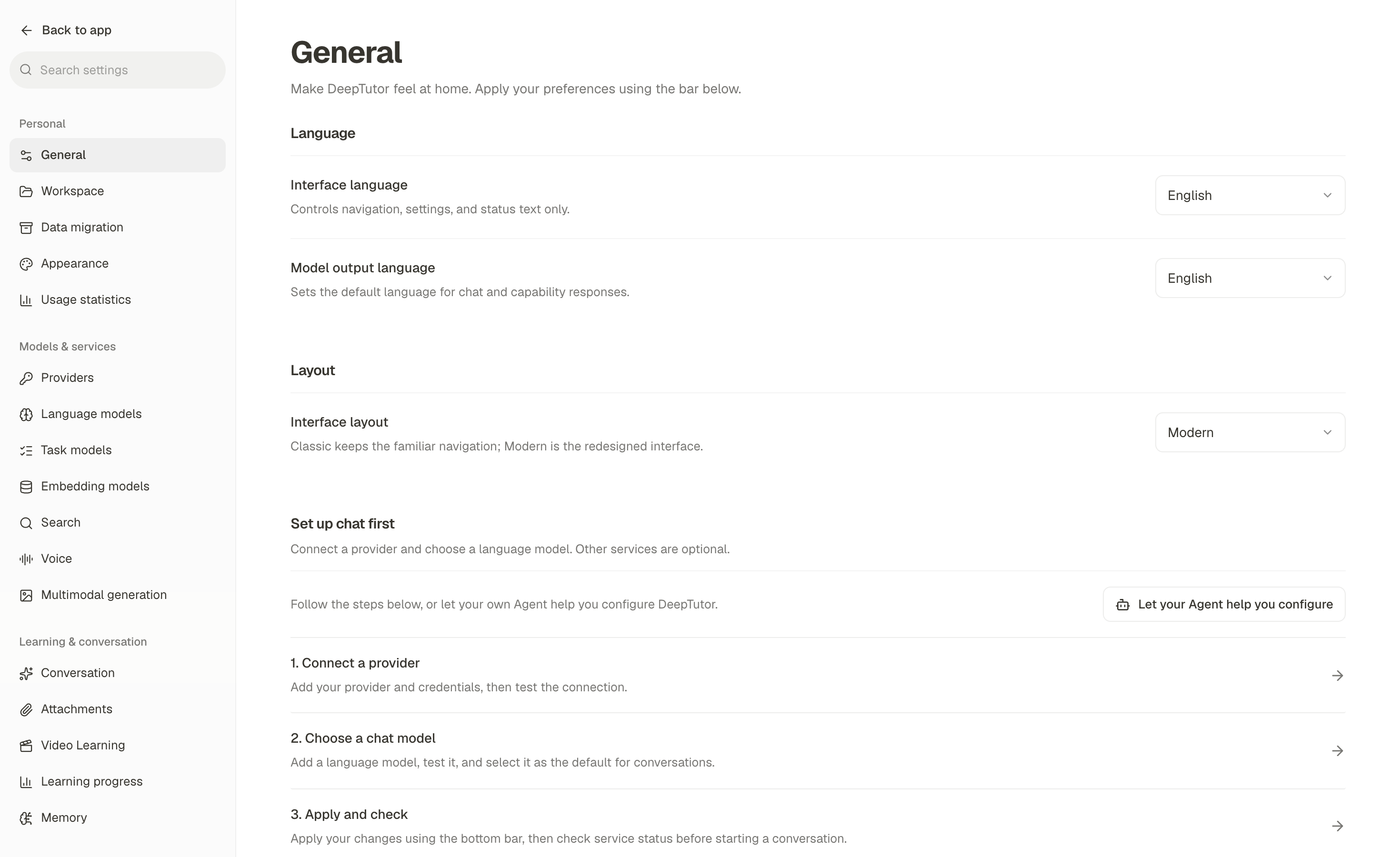 Settings navigator