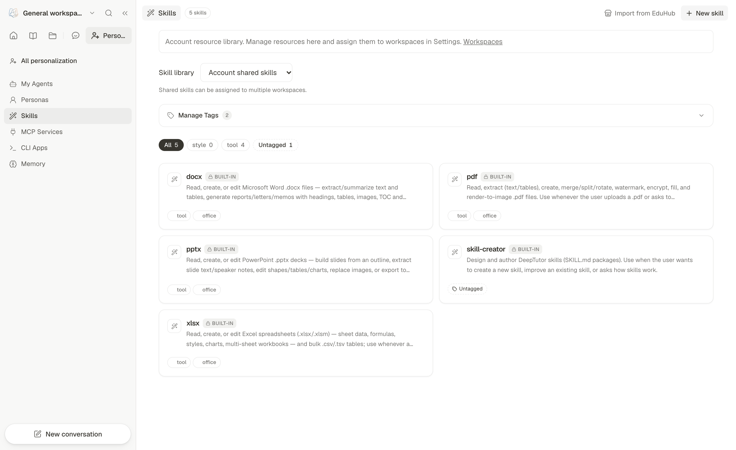 Personalization skill library