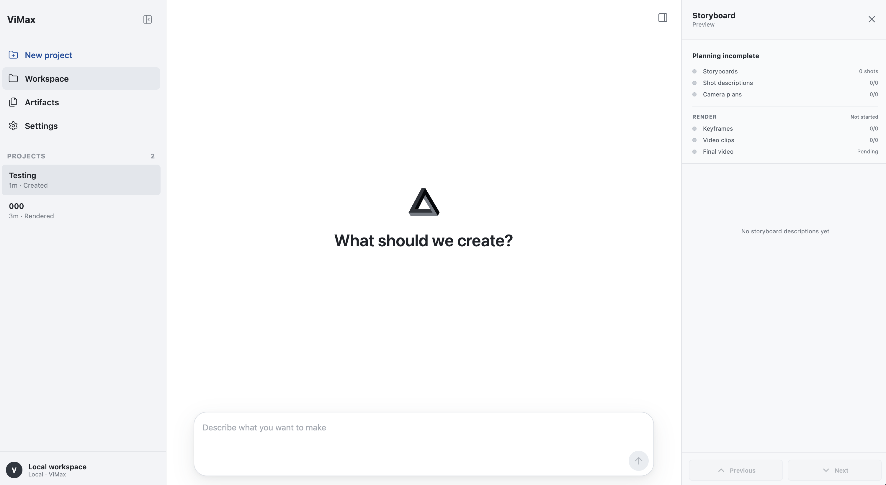 ViMax Web UI workspace