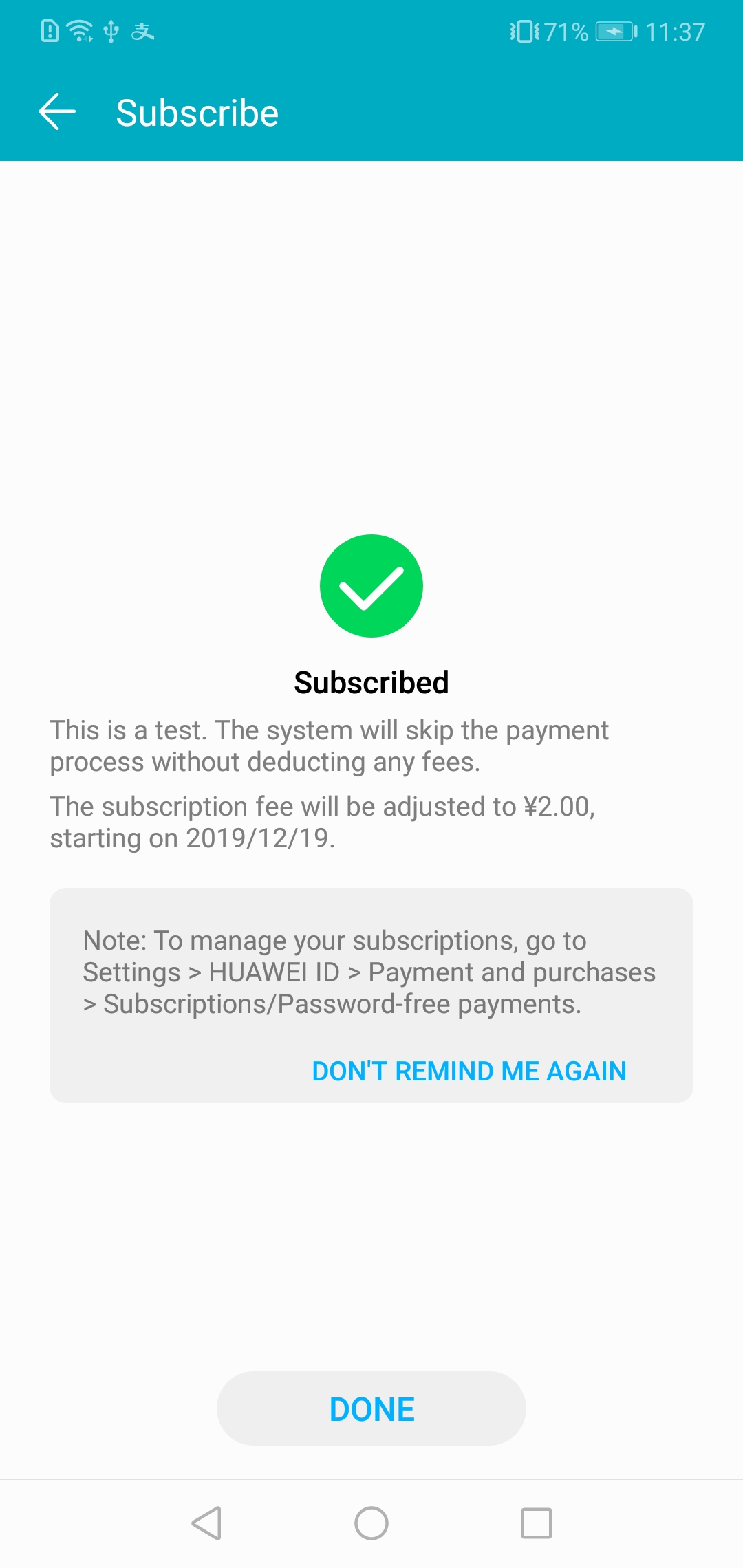 subscription payment selection