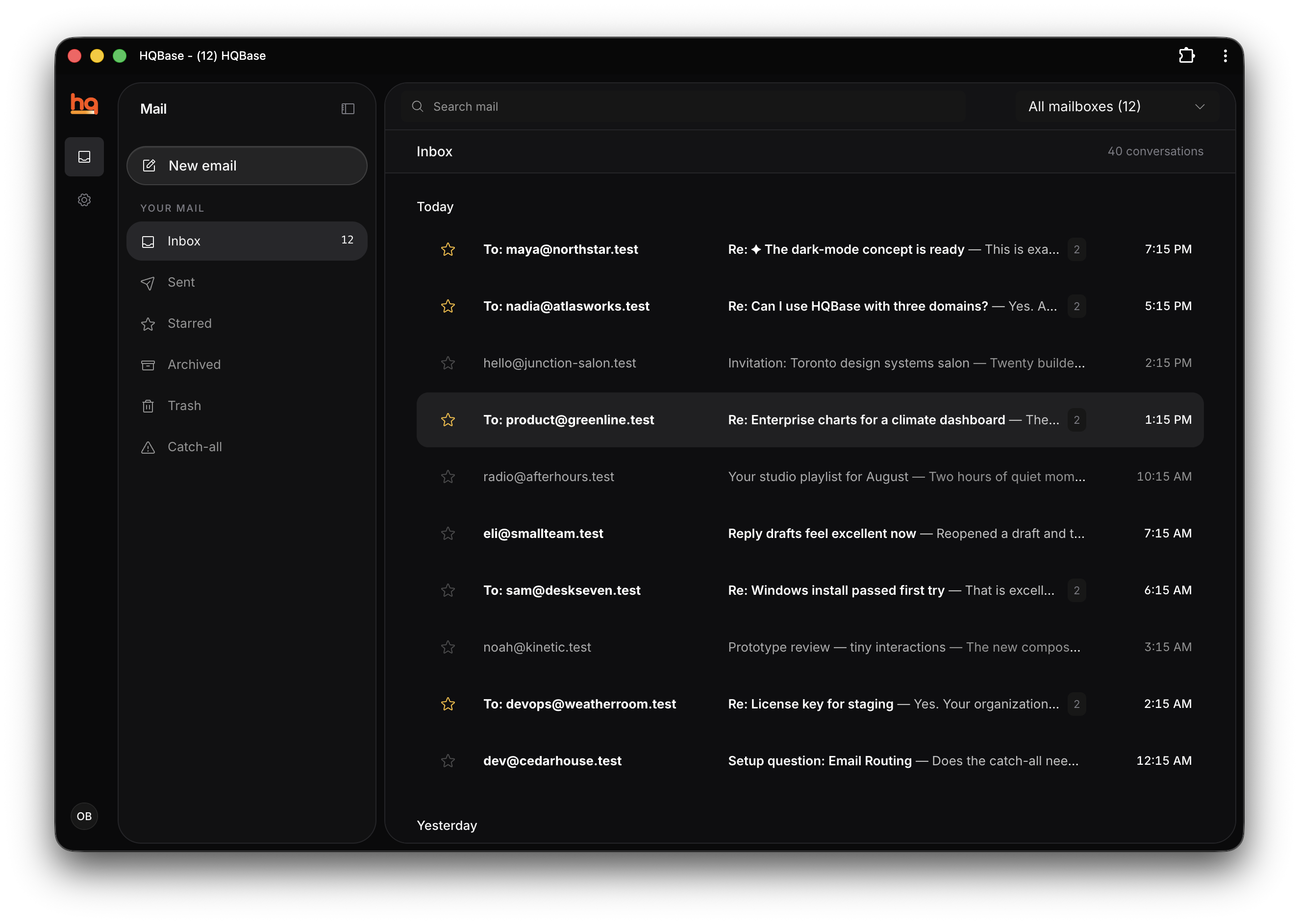 HQBase shared inbox interface