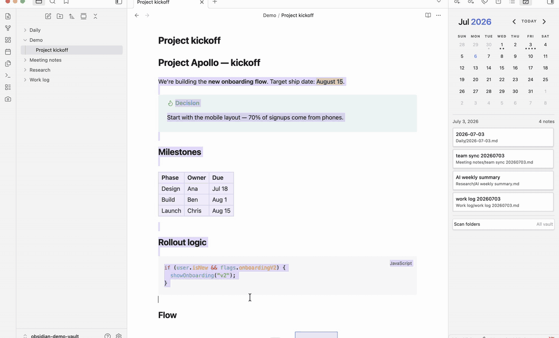 Copy for Email and Chat demo — select, right-click, Copy for email and chat, paste into a mail-ready document with formatting intact