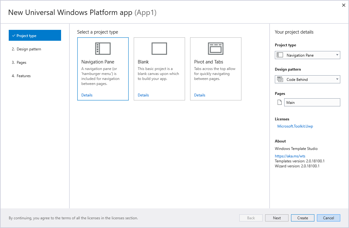 Windows Template Studio screenshot