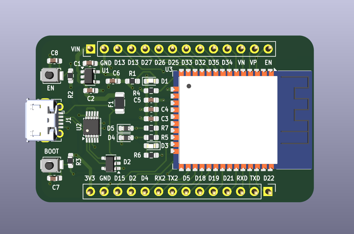 Esp32-wroom-32-usb development board, from the project README