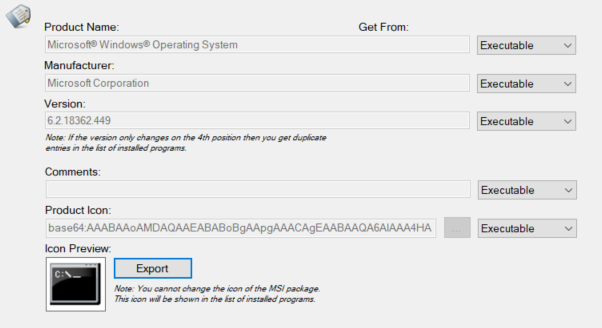 Reviewing the MSI Wrapper build settings