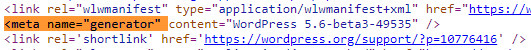 WordPress HTML meta generator tag revealing the site version