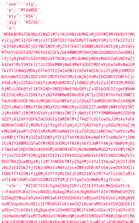 x5u - x5c: This parameter may contain the certificate in base64