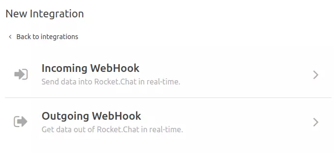 Rocket.Chat incoming integrations administration page