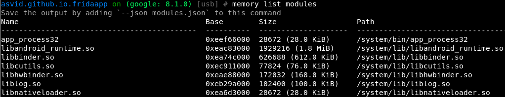 Dump - List: memory list modules