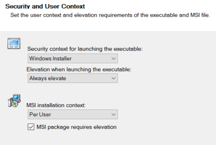Configuring the application ID and security context in MSI Wrapper