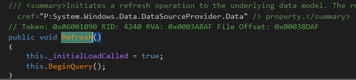 ObjectDataProvider Gadget - How is this possible: As you can observe when MethodName is set base.Refresh() is called, lets take a look to what does it do