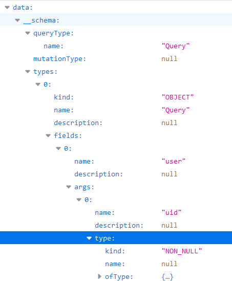 Basic Enumeration - Introspection: The last code line is a graphql query that will dump all the meta-information from the graphql (objects names, parameters, types...)