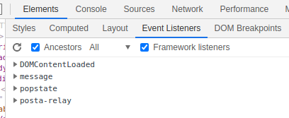 addEventListener exploitation - Enumeration: Go to Elements -- Event Listeners in the developer tools of the browser