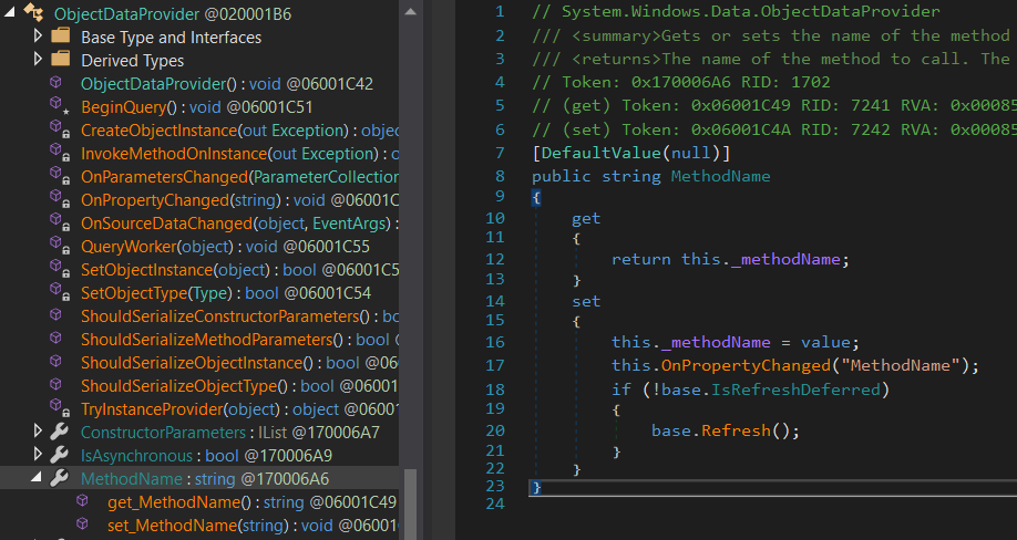 ObjectDataProvider Gadget - How is this possible: Using dnSpy you can inspect the code of the class we are interested in. In the image below we are seeing the code of...