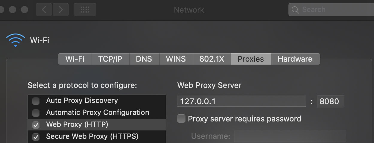 Burp Cert Installation in Simulator - MacOS Proxy Configuration: In both options configure 127.0.0.1:8080