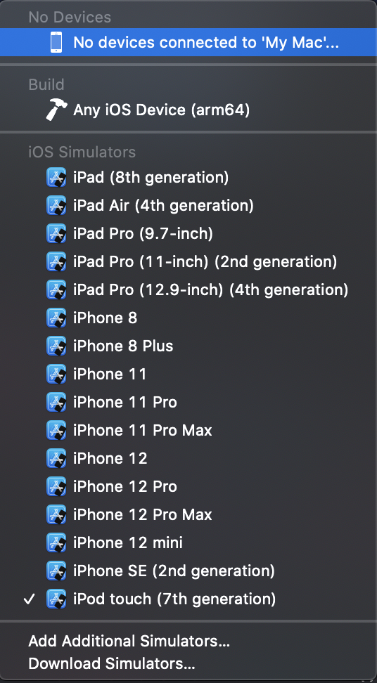 Simulator - Simulator: In the following image clicking in "iPod touch (...)" you can select other device to test in